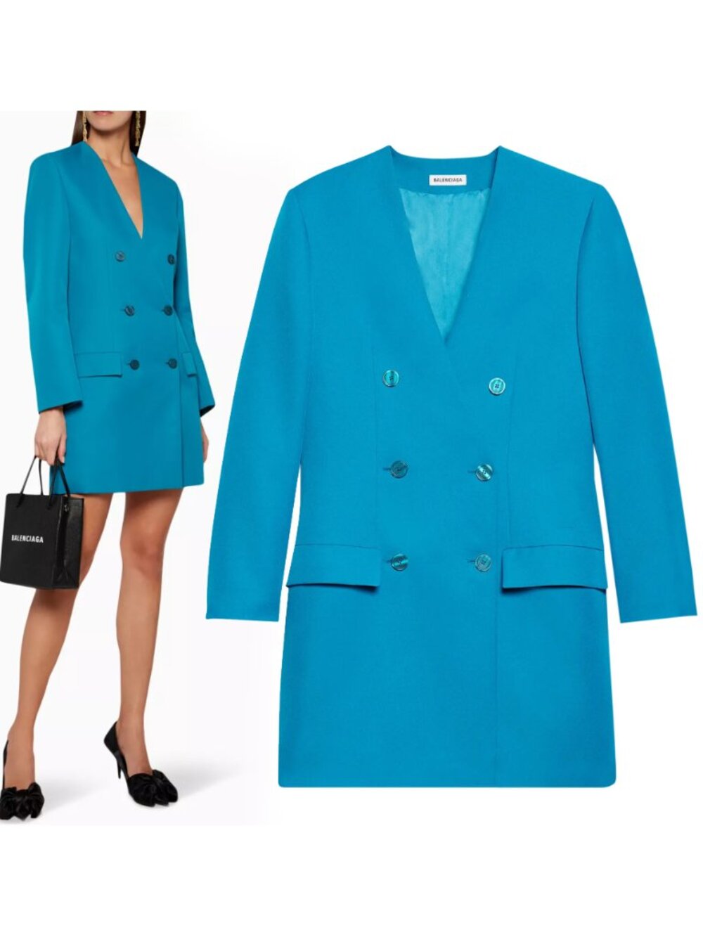 BALENCIAGA DRESS DOUBLE BREASTED BLAZER PETROL BLUE sz F38 US 6